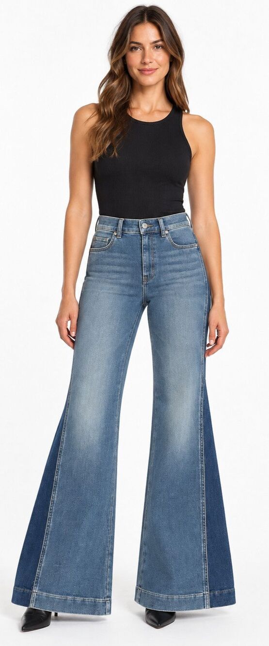 SPANX Two-Tone Insert Flare Bootcut Jeans Women’s Small High Rise Blue Denim New